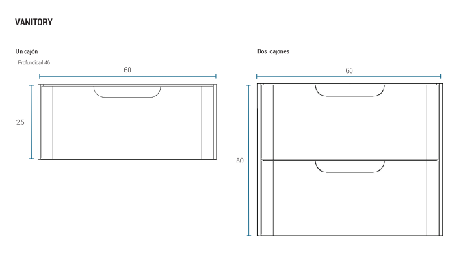 Muebles Schneider - Linea: UNIQUE - Vanitory 60 cm - 2 cajones - Color: Blanco