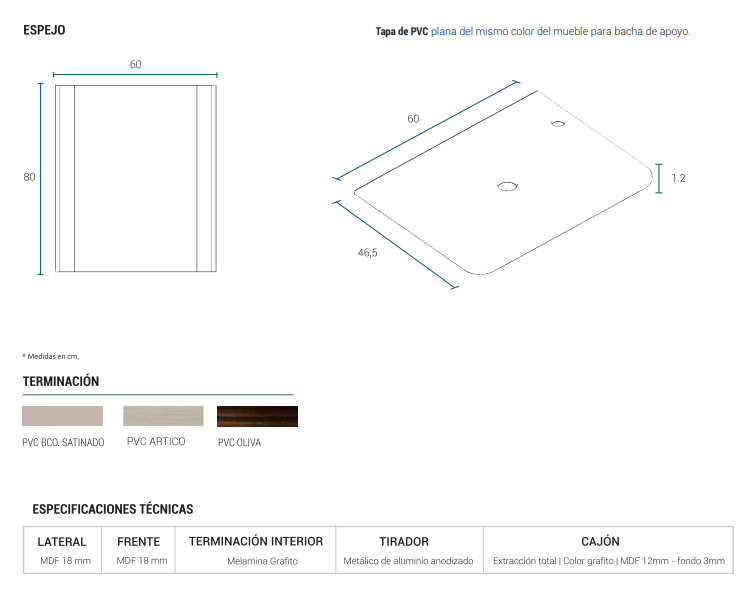 Muebles Schneider - Linea: UNIQUE - Vanitory 60 cm - 2 cajones - Color: Blanco