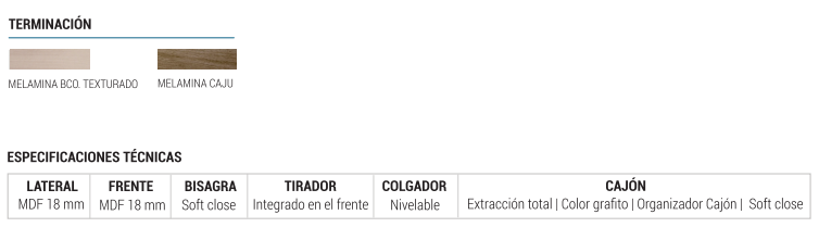 Muebles Schneider - Linea: Nature - VANITORY 60 PIANO Color: CAJU - V60PIC