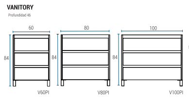 Muebles Schneider - Linea: Nature - VANITORY 80 PIANO Color: BLANCO TEXTURADO - V80PITXB